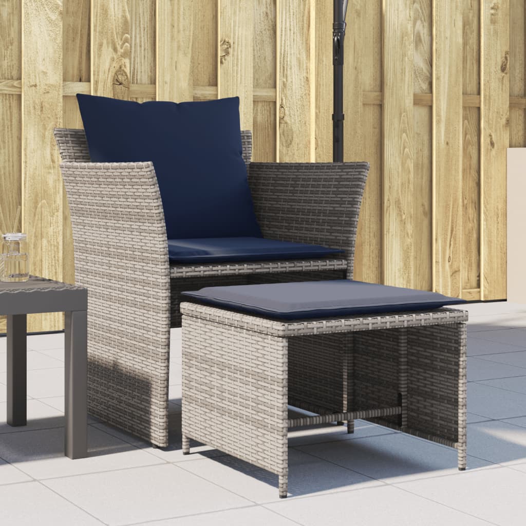 vidaXL Gartenstuhl mit Fußhocker Grau Poly Rattan