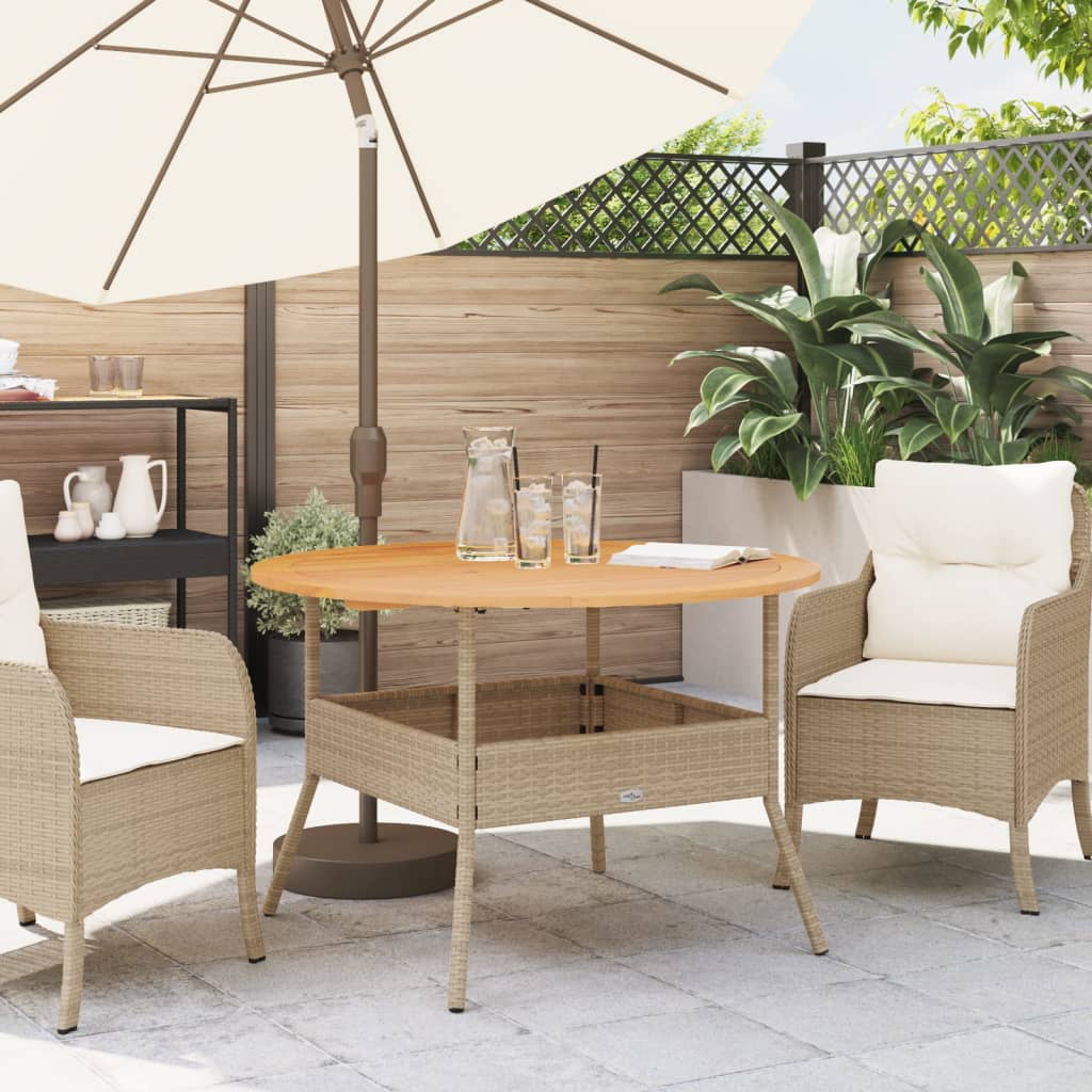 Thumbnail - vidaXL Gartentisch mit Holzplatte Beige Ø110x71 cm Poly Rattan