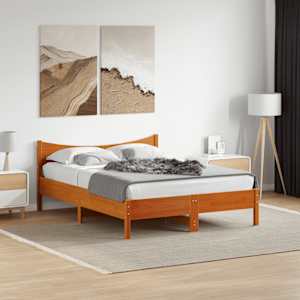 Posteljni okvir brez vzmetnice voščeno rjav 135x190 cm borovina