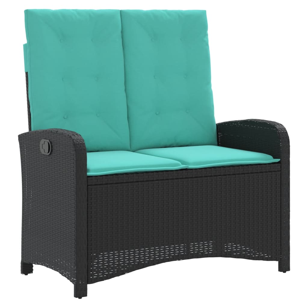 Vidaxl Reclining Patio Bench With Cushions Black Poly Rattan