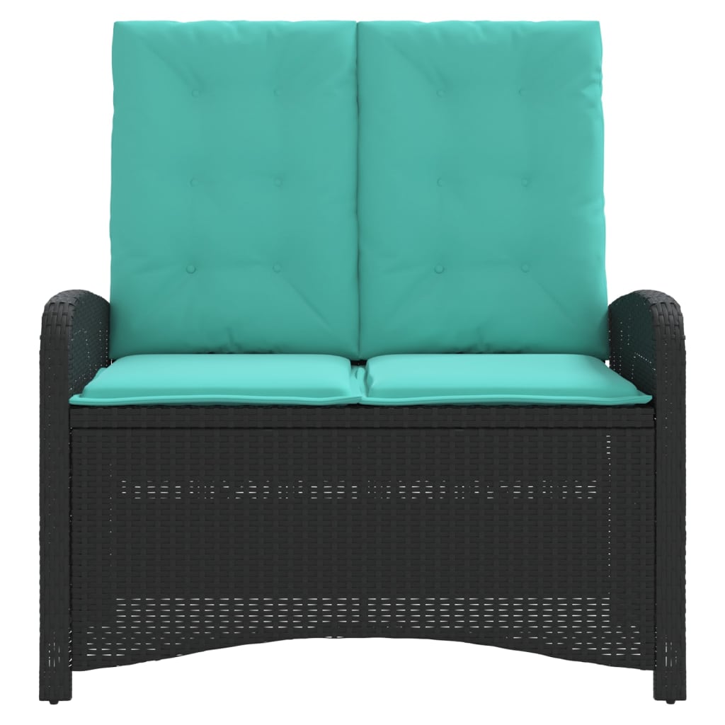 Vidaxl Reclining Patio Bench With Cushions Black Poly Rattan