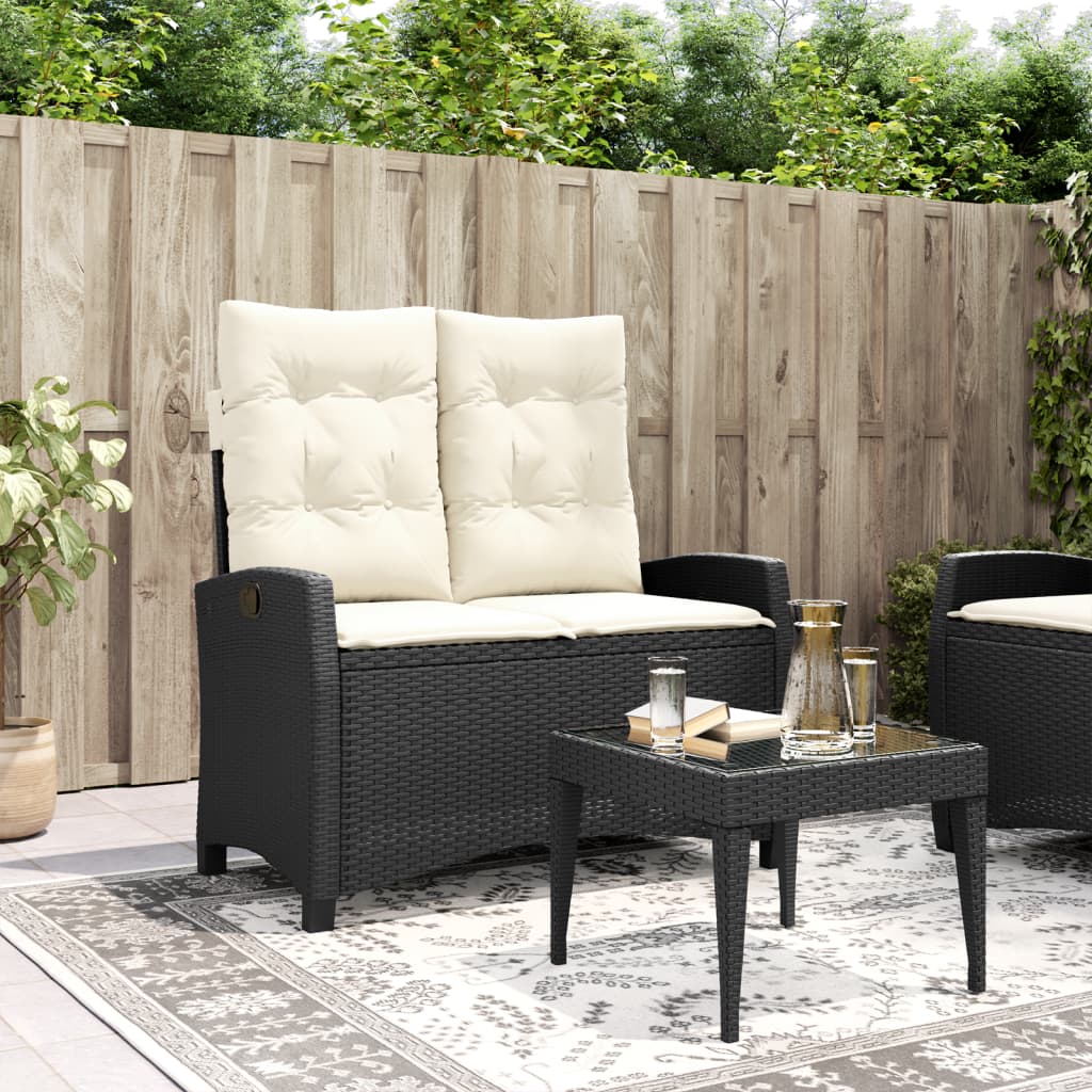 vidaXL Gartenbank Verstellbar mit Kissen Schwarz Poly Rattan