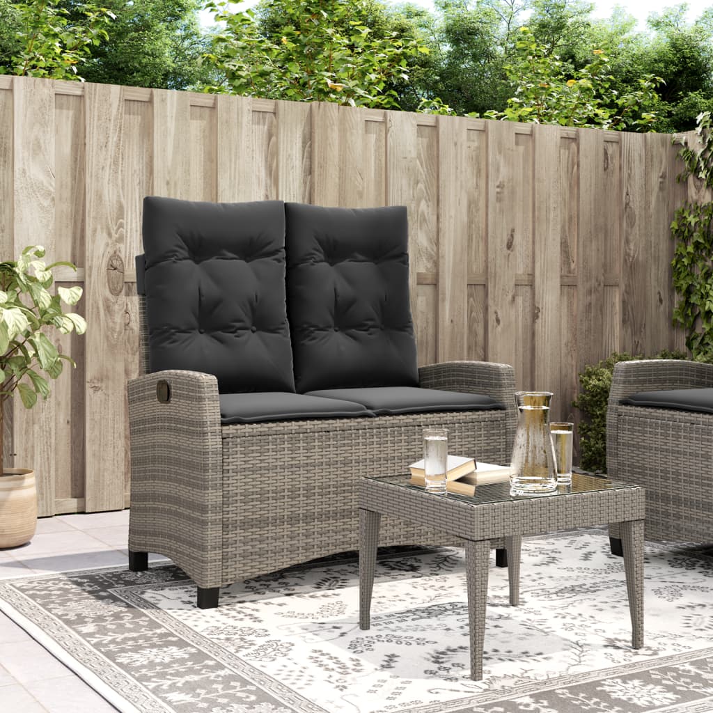 vidaXL Gartenbank Verstellbar mit Kissen Grau Poly Rattan