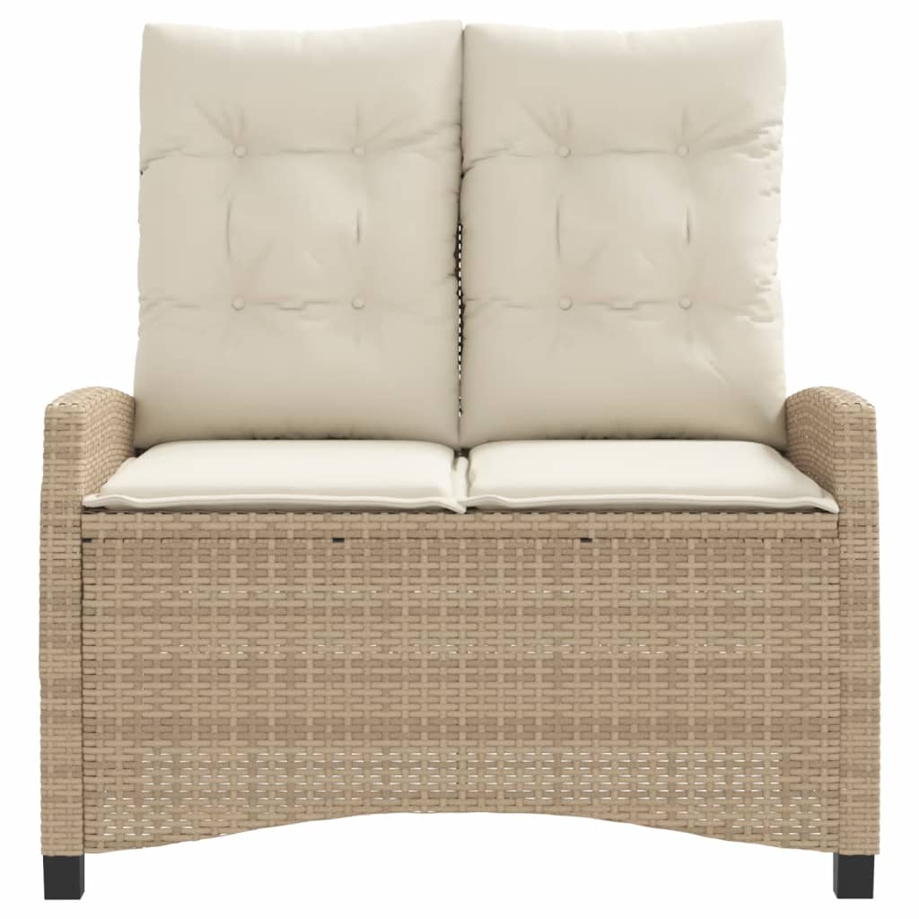 vidaXL Tuinbankje verstelbaar met kussens poly rattan beige afbeelding