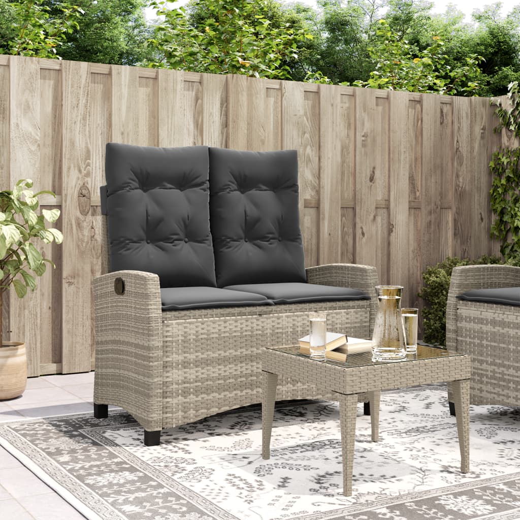 vidaXL Gartenbank Verstellbar mit Kissen Hellgrau Poly Rattan