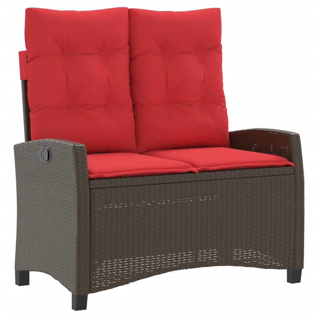 Reclining Patio Bench with Cushions Seat Poly Rattan Brown/Gray/Black vidaXL - Picture 44 of 45