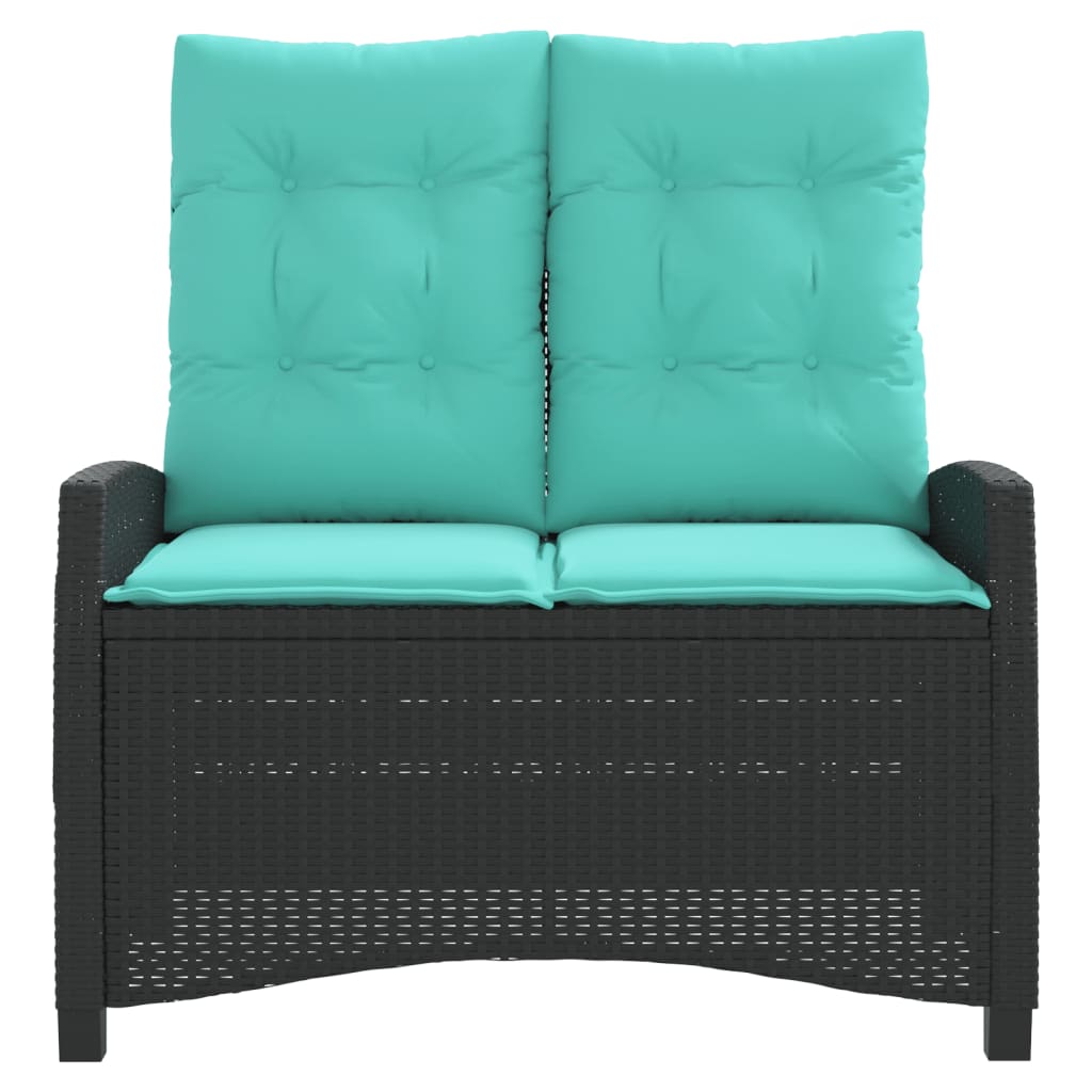 vidaXL Tuinbankje verstelbaar met kussens poly rattan zwart