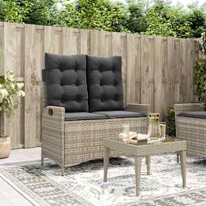 Vrtna klop z blazinami svetlo siv poli ratan