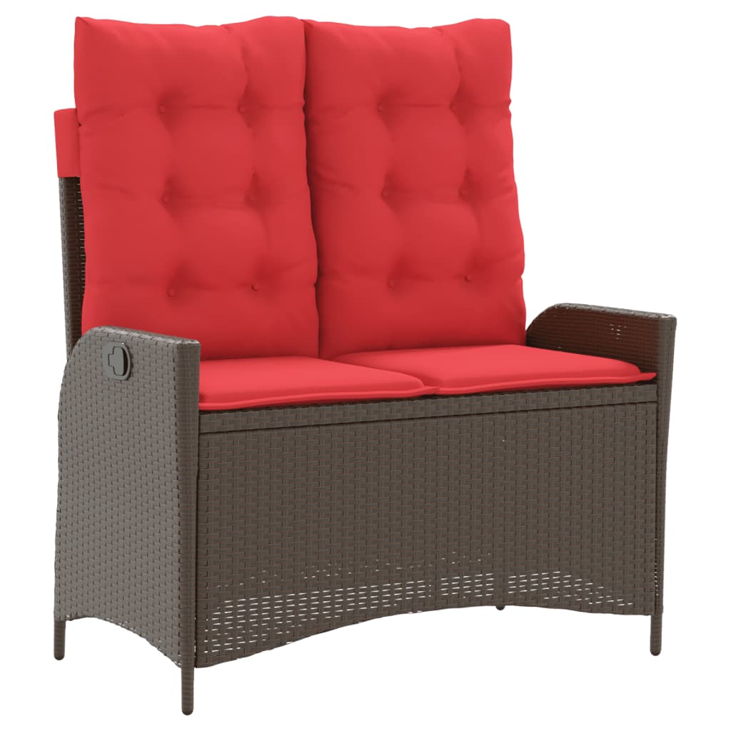 Reclining Patio Bench with Cushions Seat Poly Rattan Brown/Gray/Black vidaXL - Picture 10 of 45