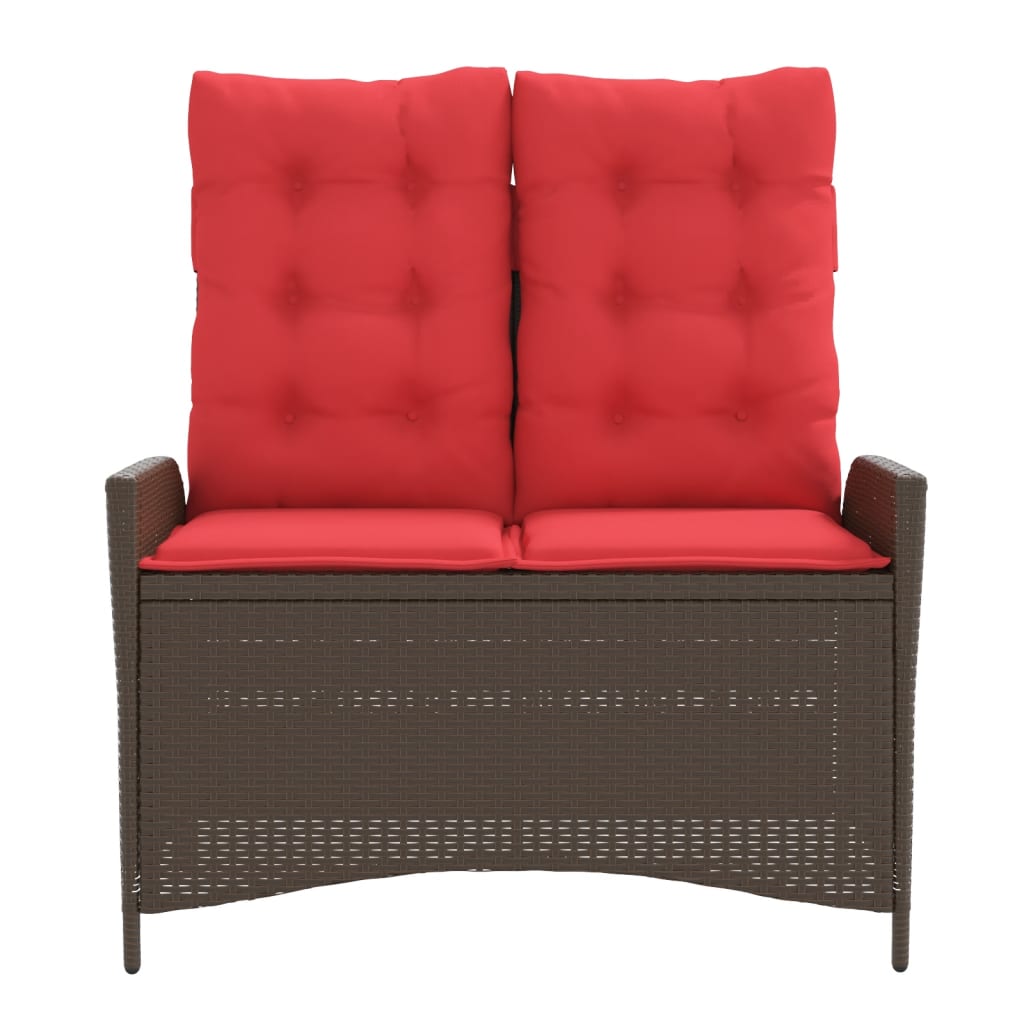 vidaXL Tuinbankje verstelbaar met kussens poly rattan bruin