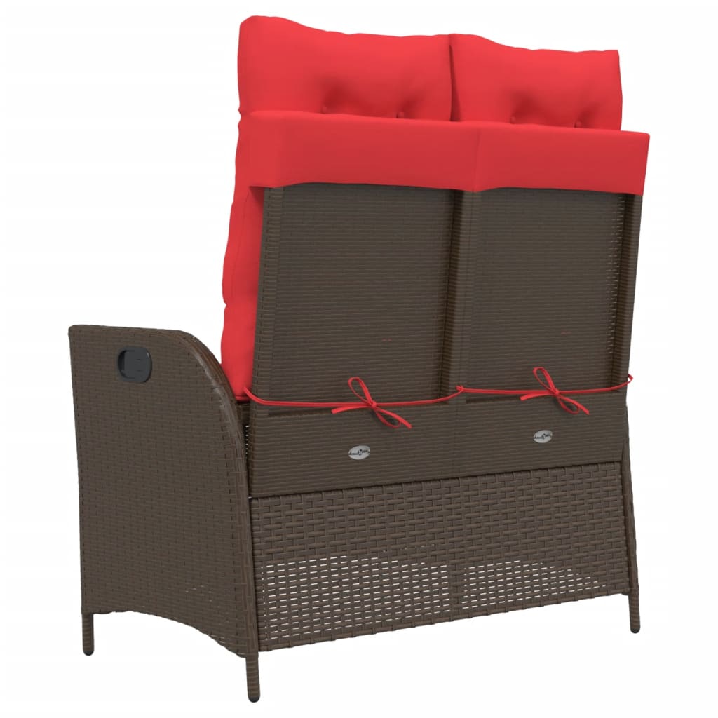 Reclining Patio Bench with Cushions Seat Poly Rattan Brown/Gray/Black vidaXL - Picture 15 of 45