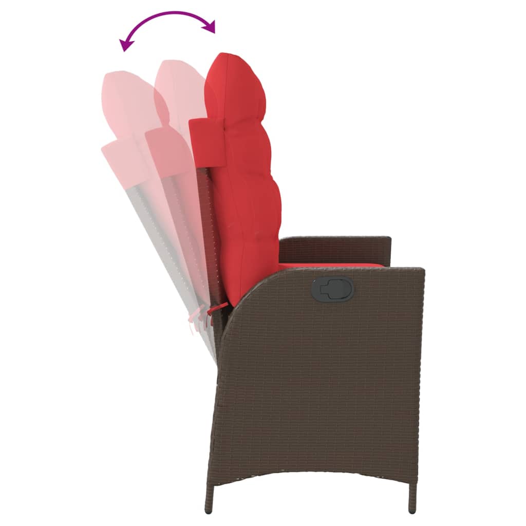 Reclining Patio Bench with Cushions Seat Poly Rattan Brown/Gray/Black vidaXL - Picture 16 of 45