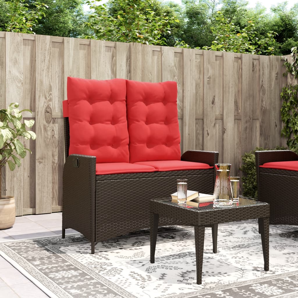 Reclining Garden Bench Brown PE rattan Medium
