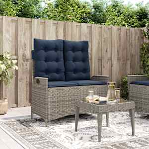 Vrtna klop z blazinami siv poli ratan