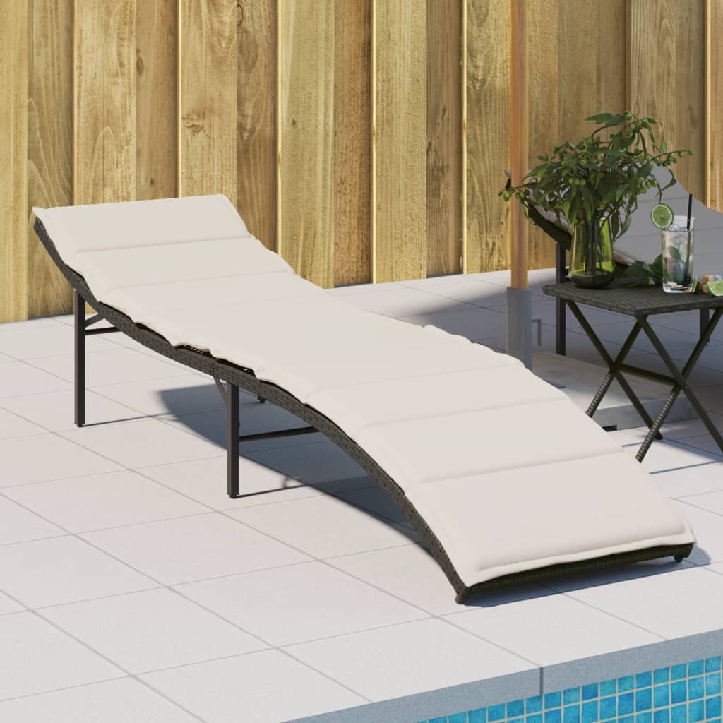 vidaXL Sonnenliege mit Kissen Schwarz 55x199x50 cm Poly Rattan