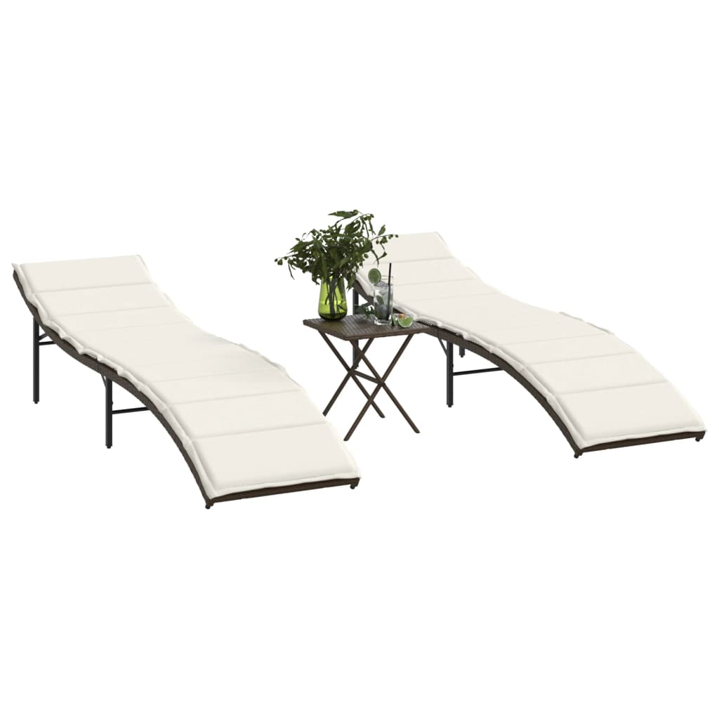 vidaXL Sols&auml;ngar 2 st med bord brun konstrotting