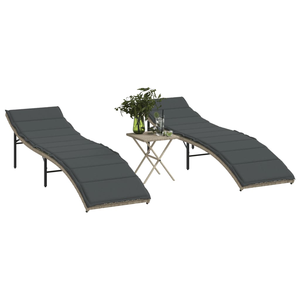 vidaXL Sols&auml;ngar 2 st med bord ljusgr&aring; konstrotting