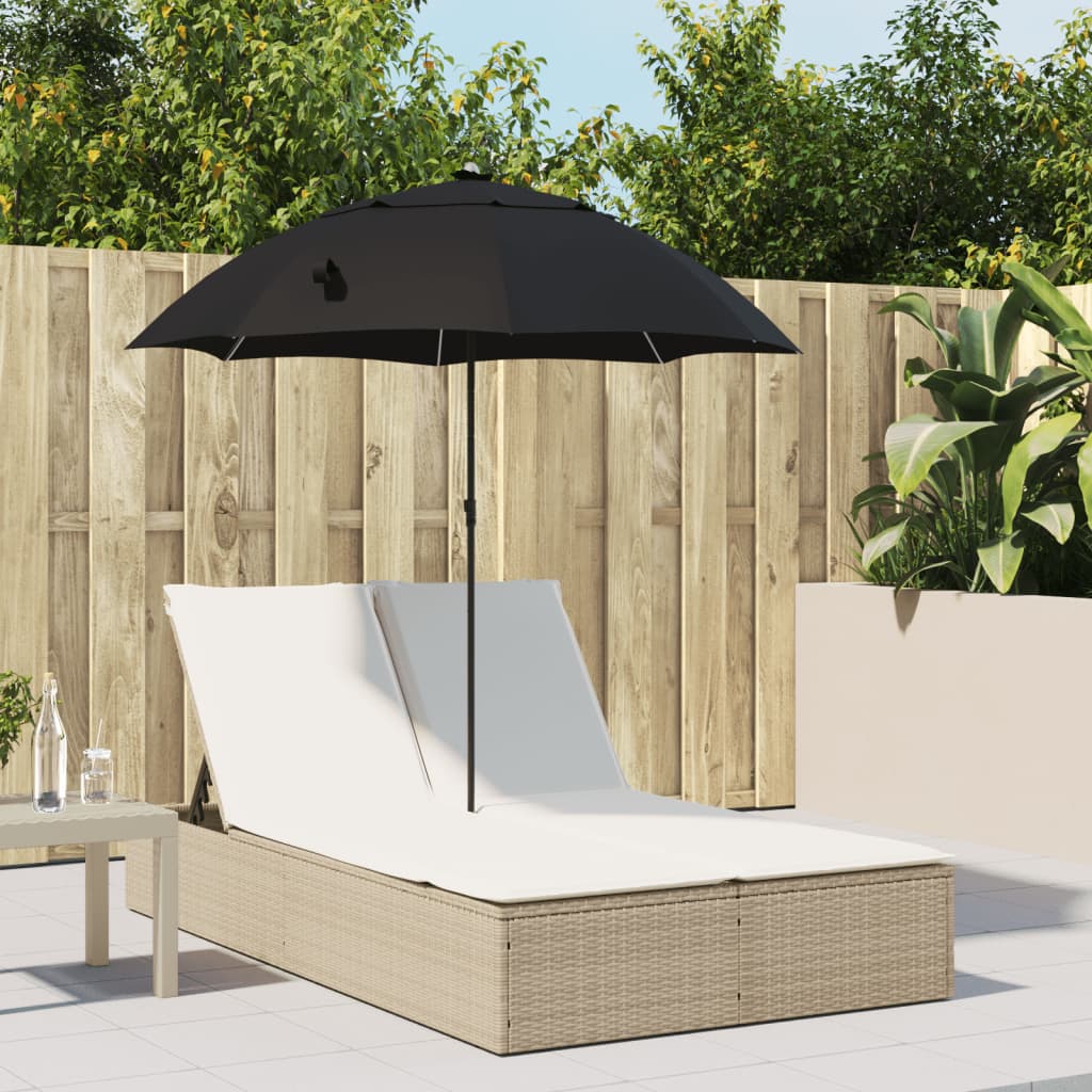 vidaXL Doppel-Sonnenliege mit Kissen & Sonnenschirm Beige Poly Rattan