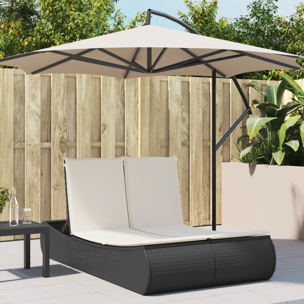 vidaXL Doppel-Sonnenliege mit Kissen Schwarz Poly Rattan