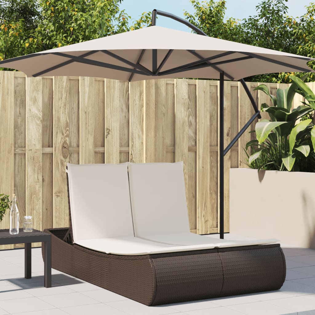 vidaXL Doppel-Sonnenliege mit Auflagen Braun Poly Rattan