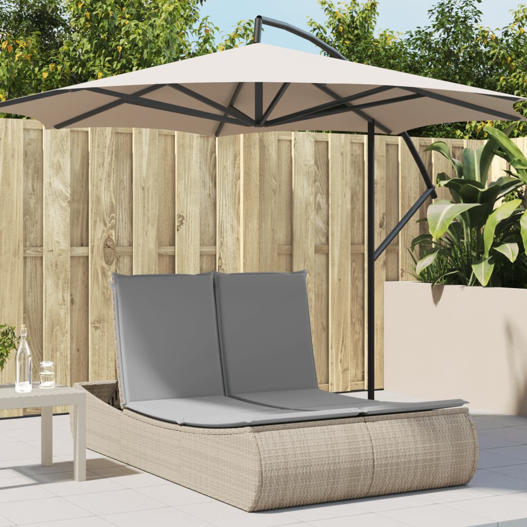 vidaXL Double Sun Lounger with Cushions Beige Poly Rattan