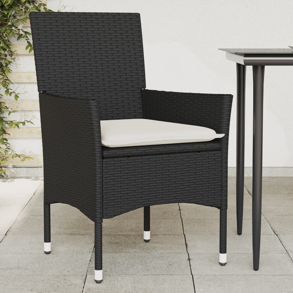 vidaXL Gartenstühle mit Kissen 2 Stk. Schwarz Poly Rattan