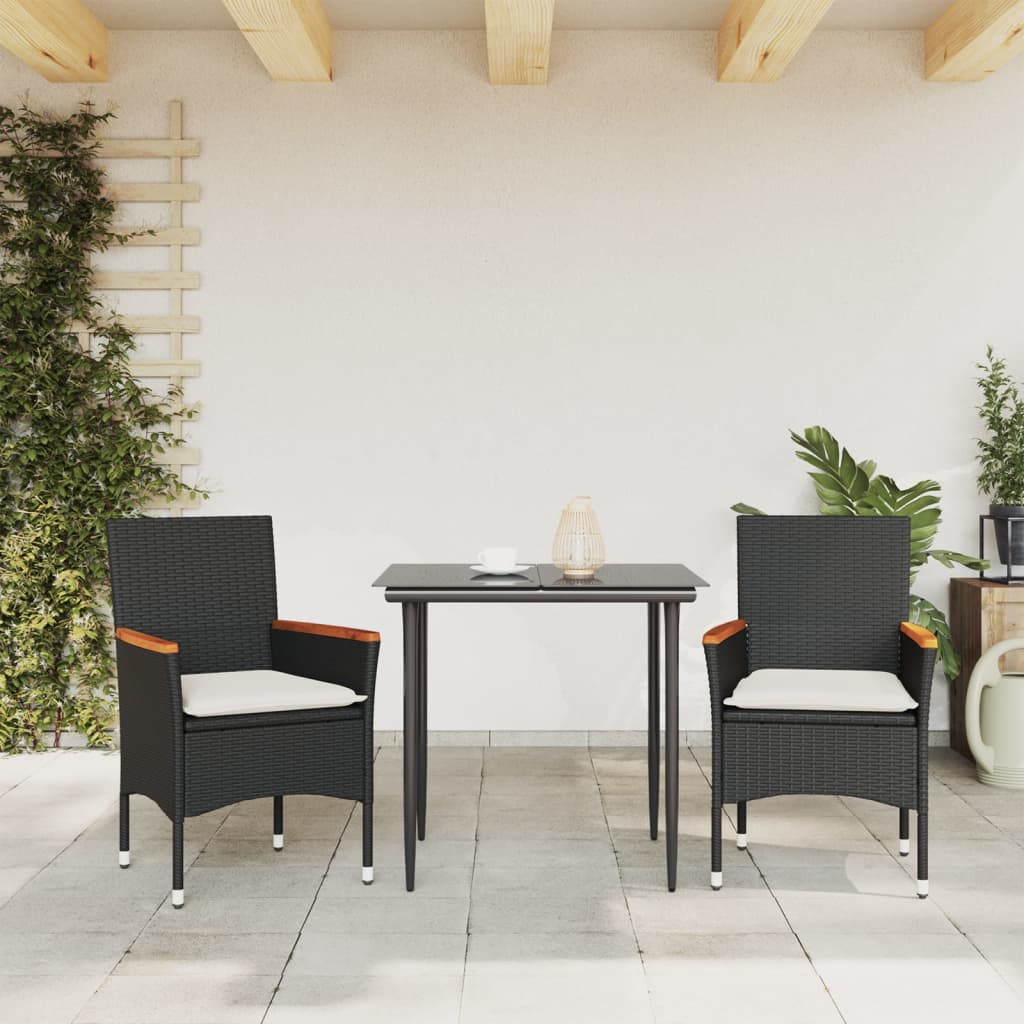 vidaXL Tuinstoelen 2 st met kussens poly rattan zwart afbeelding