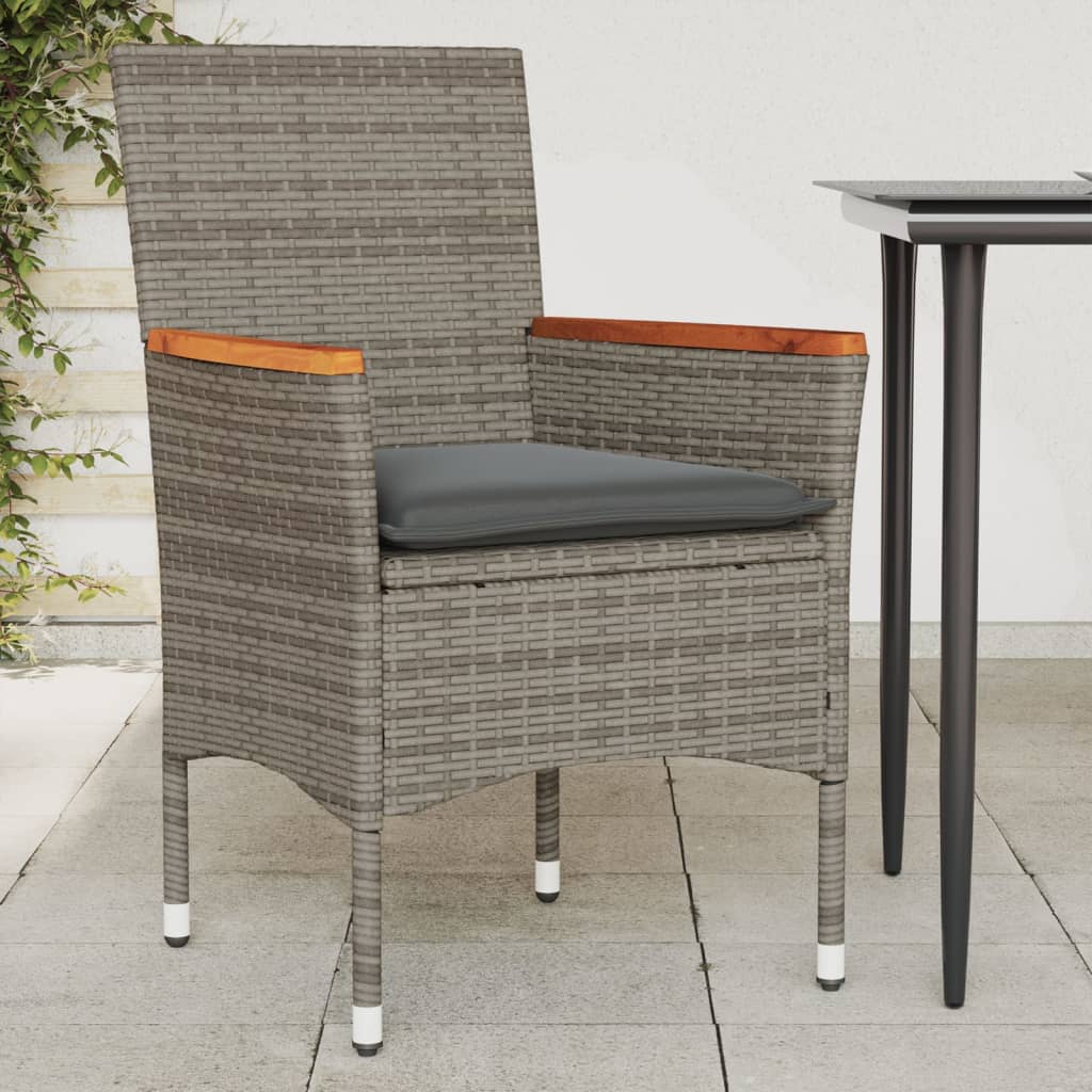 vidaXL Gartenstühle mit Kissen 2 Stk. Grau Poly Rattan