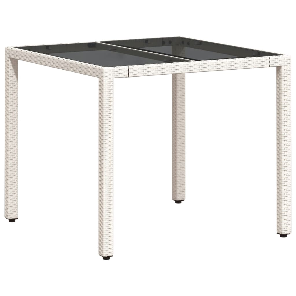 vidaXL Zahradní stůl se skleněnou deskou bílý 90x90x75 cm polyratan