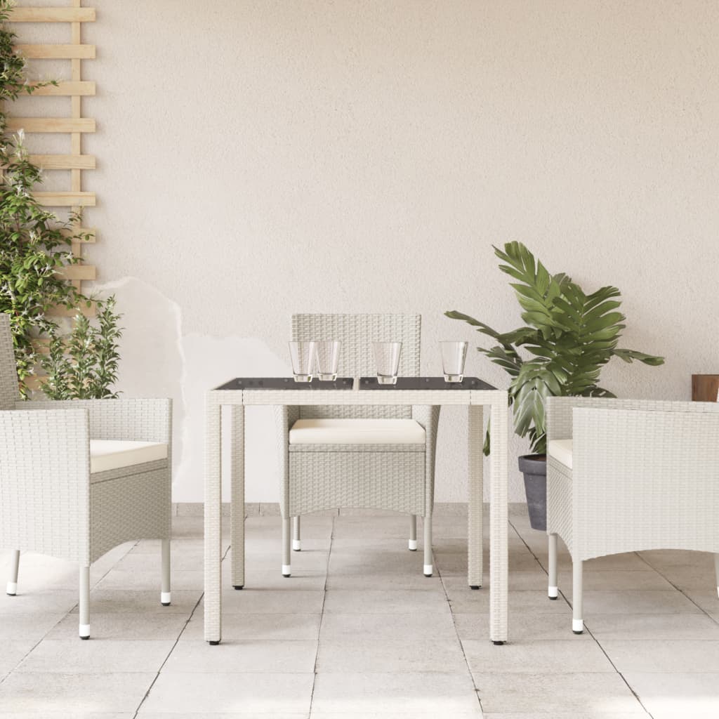 vidaXL fehér polyrattan üveglapos kerti asztal 90 x 90 x 75 cm