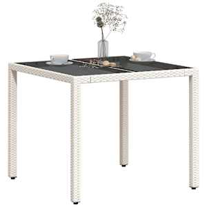 Zahradní stůl se skleněnou deskou bílý 90x90x75 cm polyratan - obrázek 4