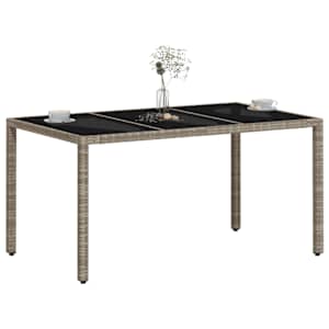 Zahradní stůl skleněná deska světle šedý 150x90x75 cm polyratan - obrázek 4