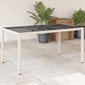 Zahradní stůl se skleněnou deskou bílý 150x90x75 cm polyratan - obrázek 1