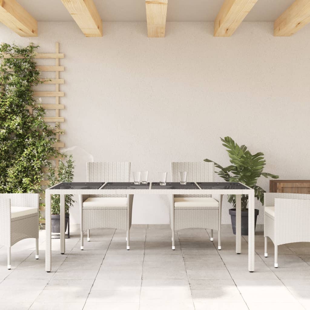 vidaXL fehér polyrattan üveglapos kerti asztal 190 x 90 x 75 cm