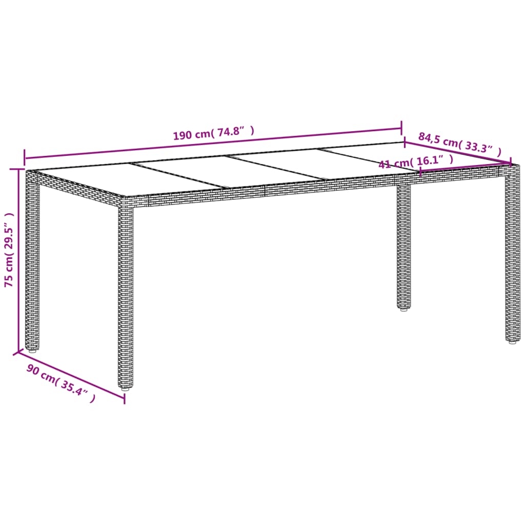  Záhradný stôl so sklenenou doskou biely 190x90x75 cm polyratan