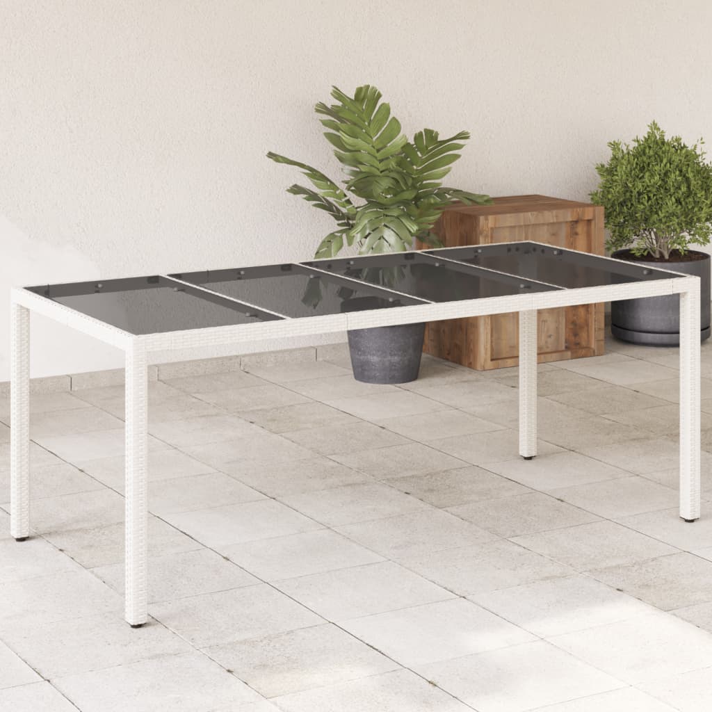  Záhradný stôl so sklenenou doskou biely 190x90x75 cm polyratan