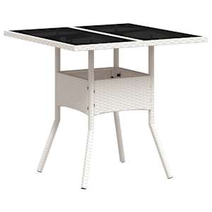 Zahradní stůl se skleněnou deskou bílý 80x80x75 cm polyratan - obrázek 2