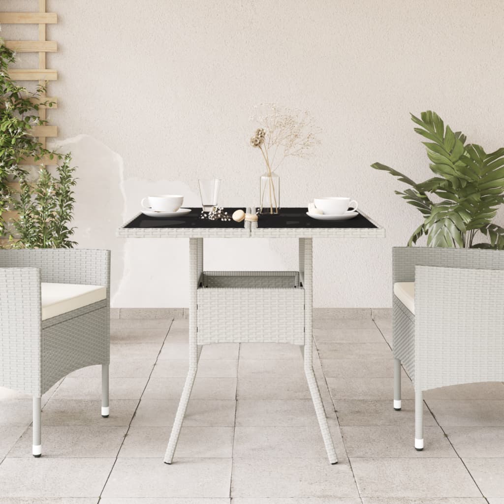 vidaXL Tuintafel met glazen blad 80x80x75 cm poly rattan wit afbeelding