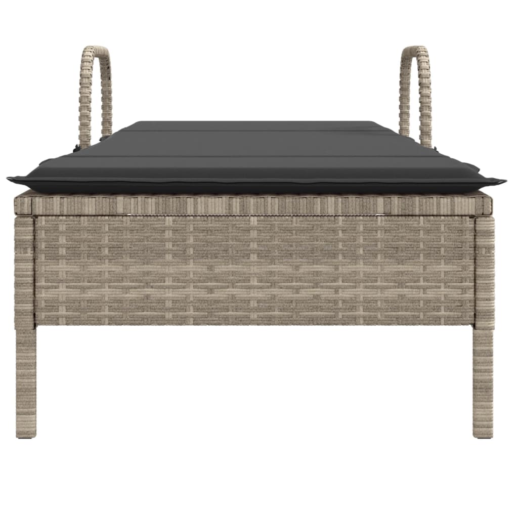 vidaXL Ligbed met wielen en kussens poly rattan lichtgrijs grijs, foto 4