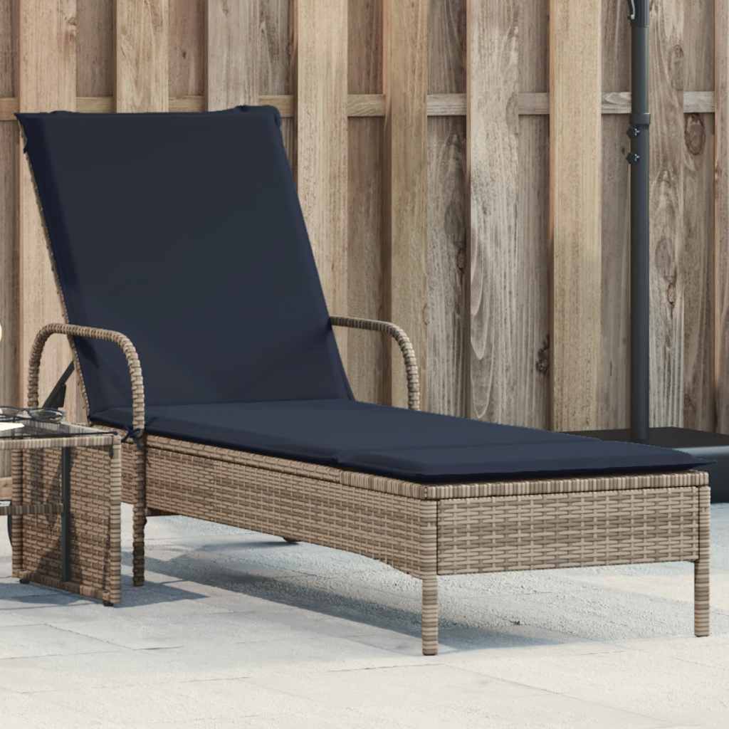 Sonnenliege mit Rollen und Kissen Grau Poly Rattan
