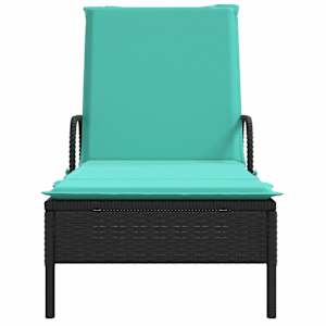 Zahradní lehátko s kolečky a polštářem černé polyratanové - obrázek 4