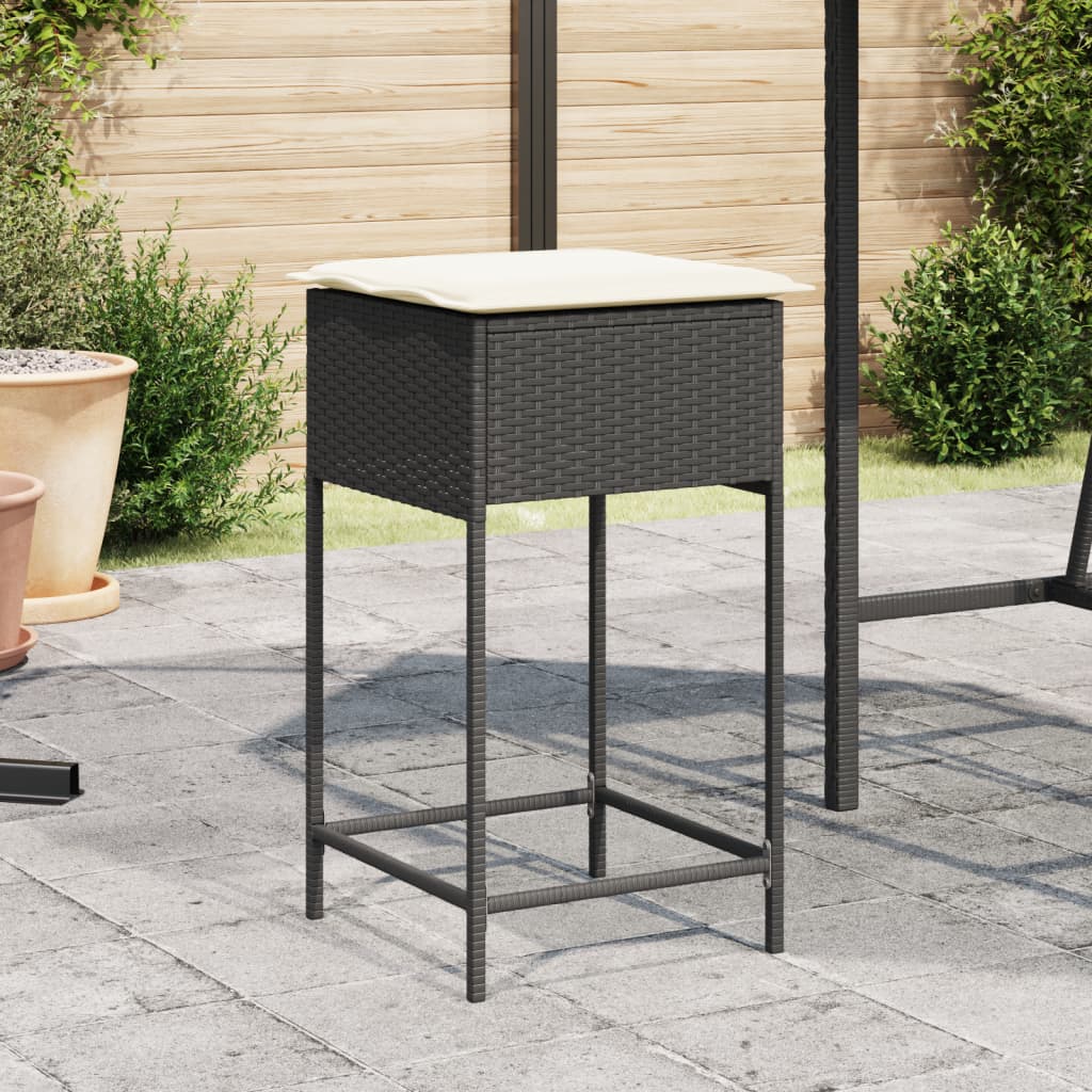 vidaXL Garten-Barhocker mit Kissen 2 Stk. Schwarz Poly Rattan