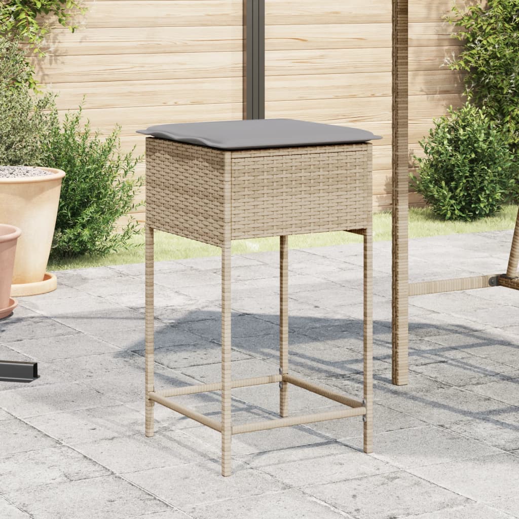vidaXL Barstolar f&ouml;r tr&auml;dg&aring;rden med dynor 2 st beige konstrotting