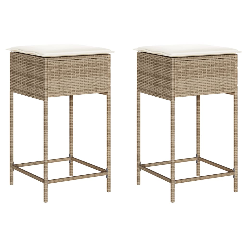 Thumbnail - vidaXL Garten-Barhocker mit Kissen 2 Stk. Beige Poly Rattan