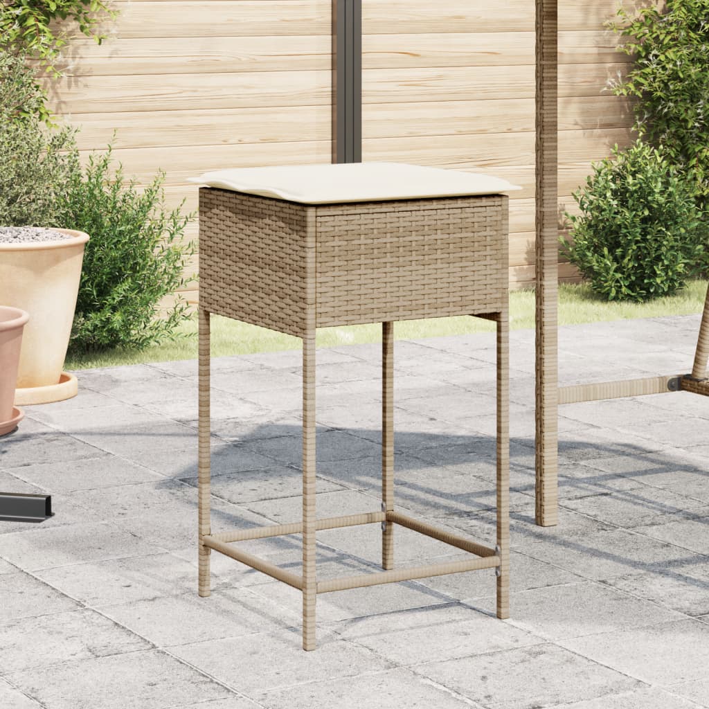 vidaXL Garten-Barhocker mit Kissen 2 Stk. Beige Poly Rattan