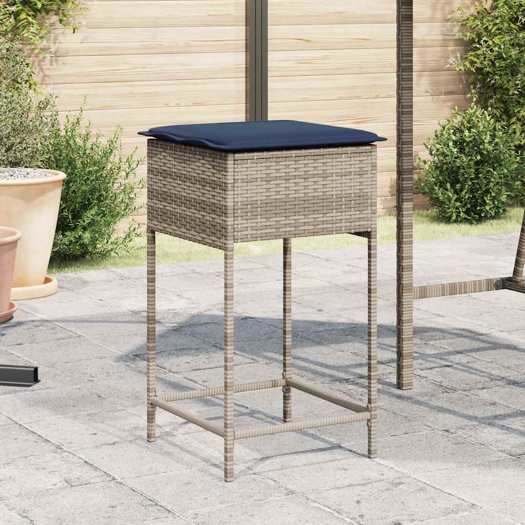 vidaXL Garten-Barhocker mit Kissen 2 Stk. Grau Poly Rattan