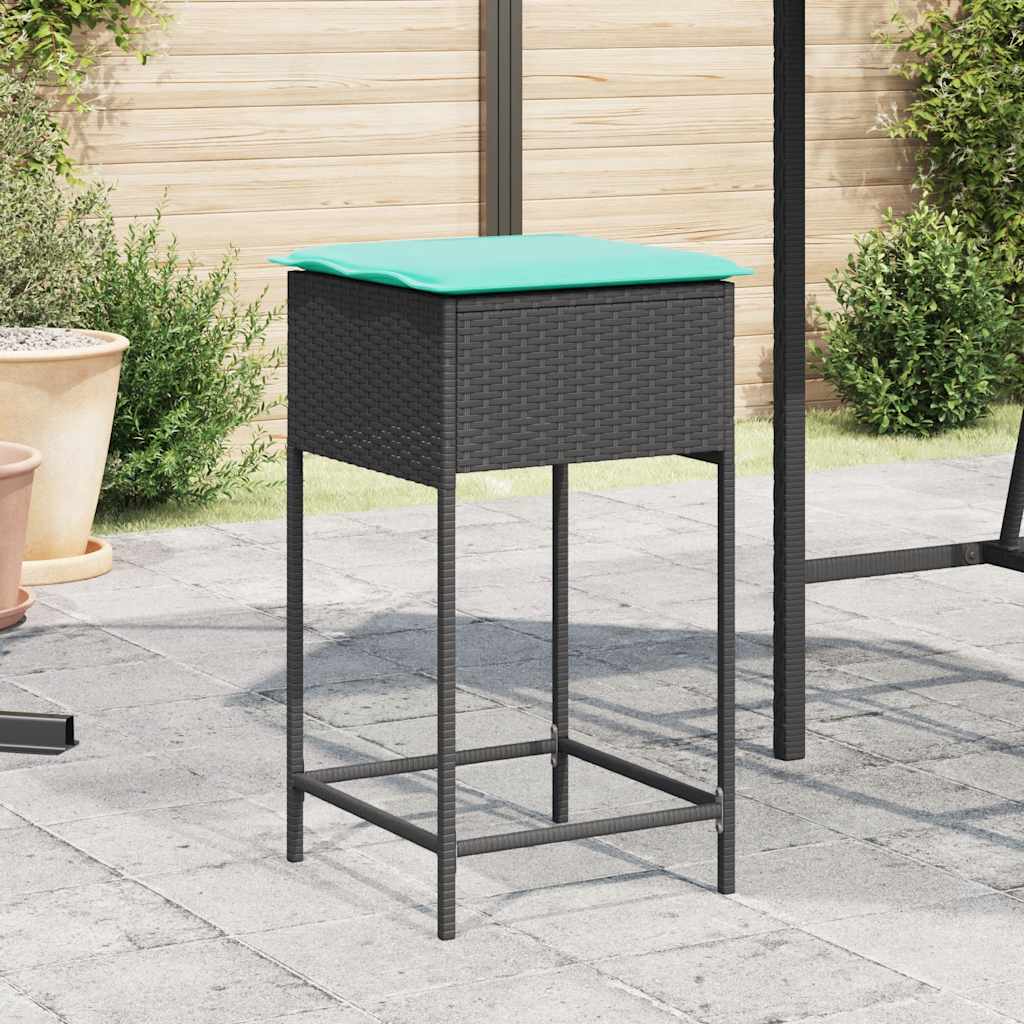 vidaXL Garten-Barhocker mit Kissen 2 Stk. Schwarz Poly Rattan