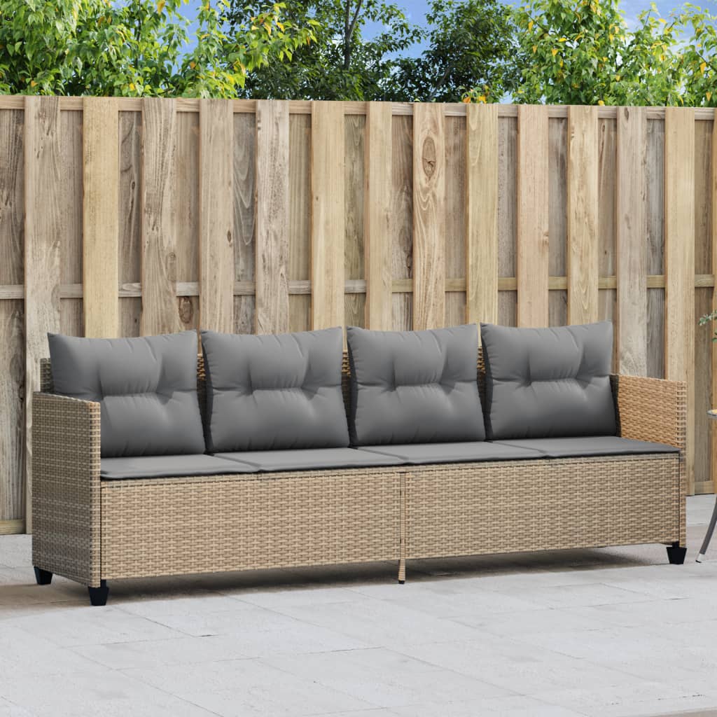 vidaXL Sonnenliege mit Kissen Beige Poly Rattan