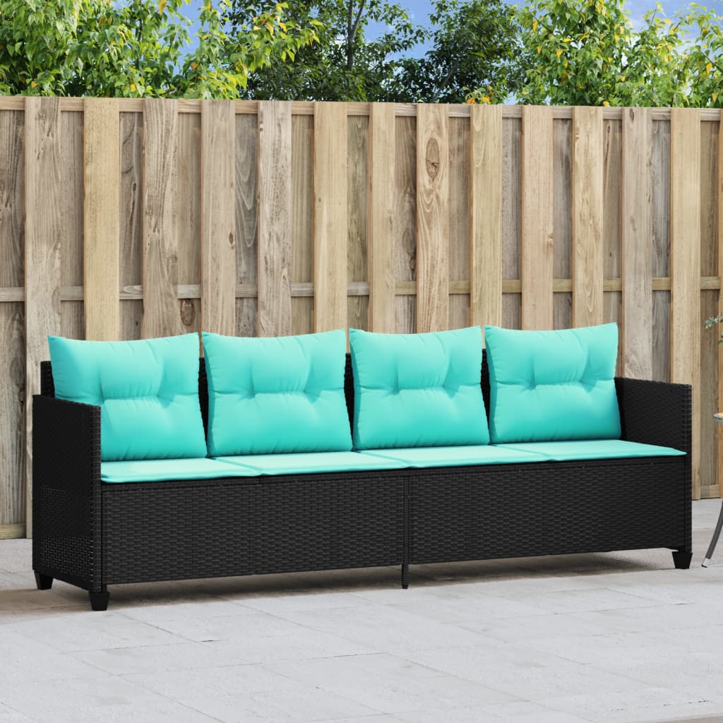 vidaXL Sonnenliege mit Kissen Schwarz Poly Rattan