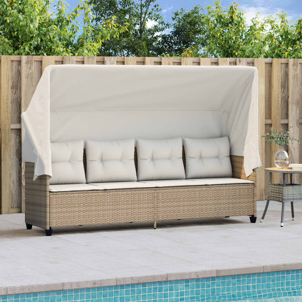 Thumbnail - vidaXL Sonnenliege mit Dach und Kissen Beige Poly Rattan